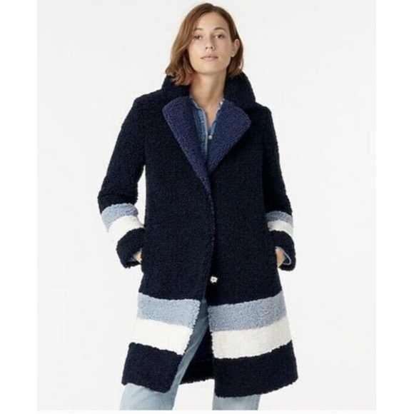 J.CREW Jackets & Blazers - J CREW Woman’s Colorblock Blue Ariana Sherpa Teddy Coat SZ M